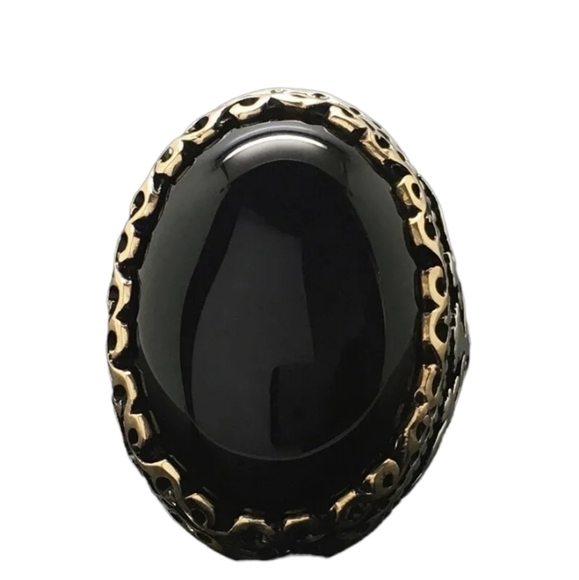 Silver tone ring oval black stone multi sizes - Picture 3 of 8